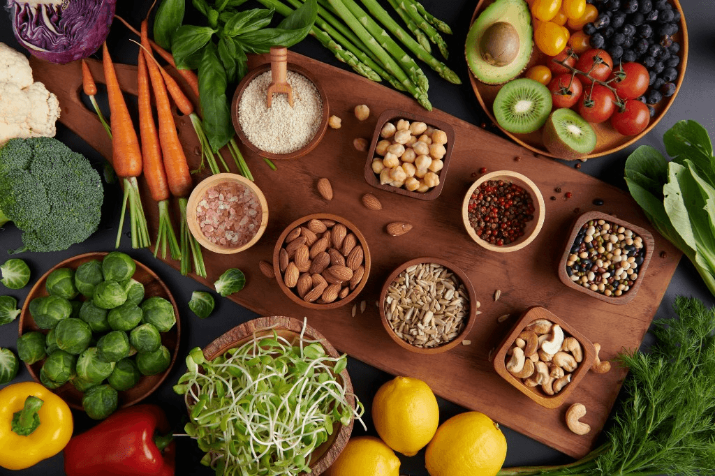 Fresh healthy food ingredients and nutrition components